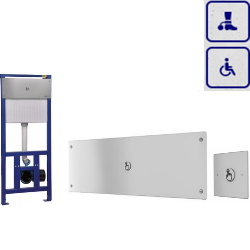 System spłukiwania toalet ze stelażem i zbiornikiem o podwyższonym stopniu wandalizmu z dodatkowym przyciskiem dla niepełnosprawnych AKC14046