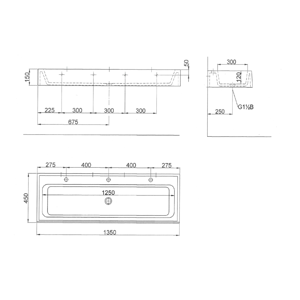 Umywalka dla dzieci trzystanowiskowa AKC413163KIDS2 1350x450x150 - obrazek 3