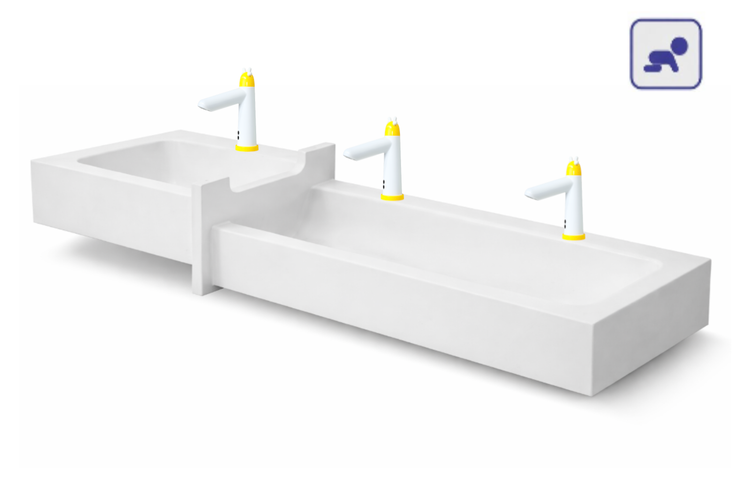 Umywalka rynnowa dla dzieci trzystanowiskowa AKC413163KIDS 1LG2PD 1625x450x300 - obrazek 2