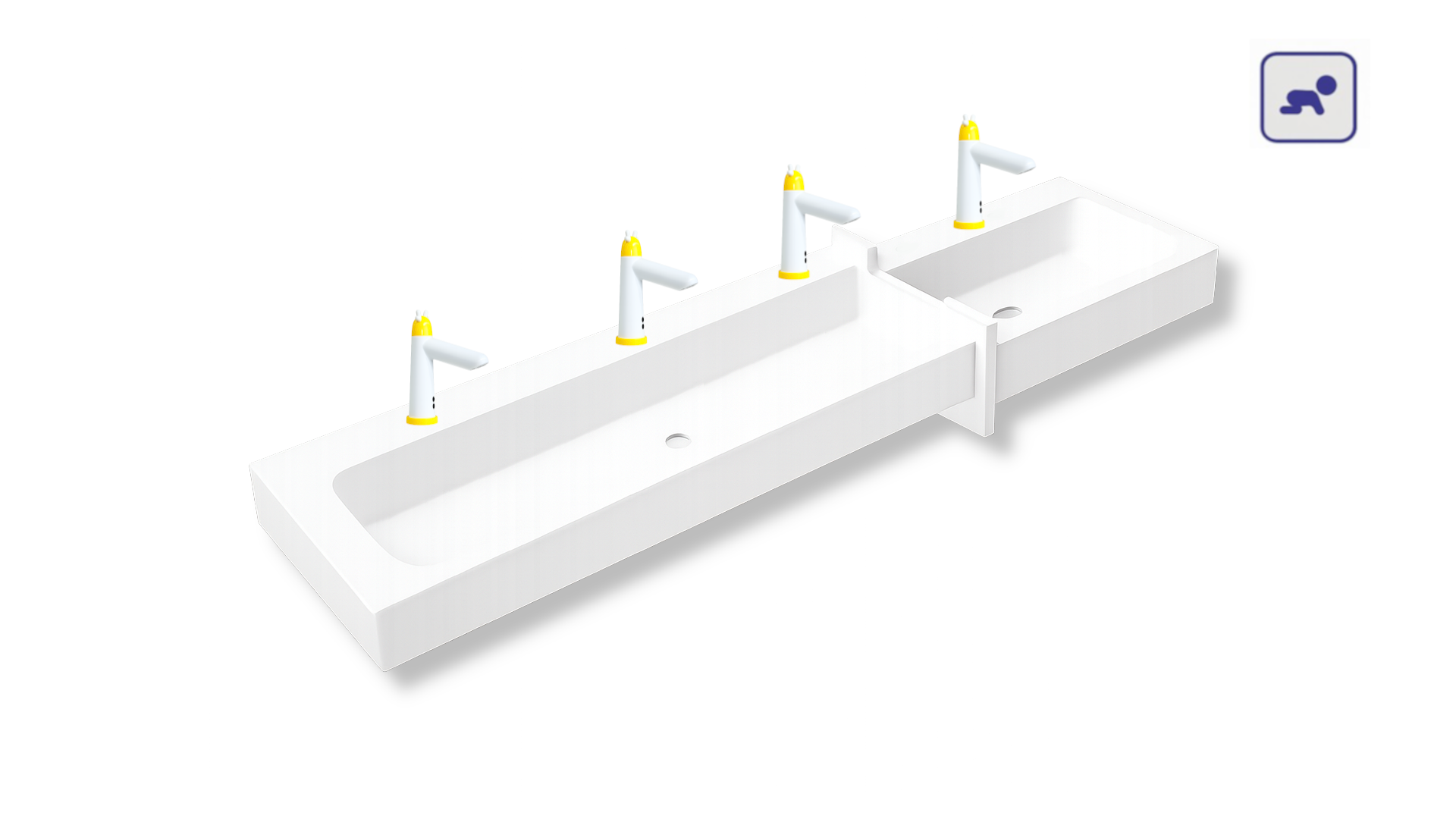 Umywalka rynnowa dla dzieci czterostanowiskowa AKC413169KIDS 3LG1PD 1925x450x300 - obrazek 2