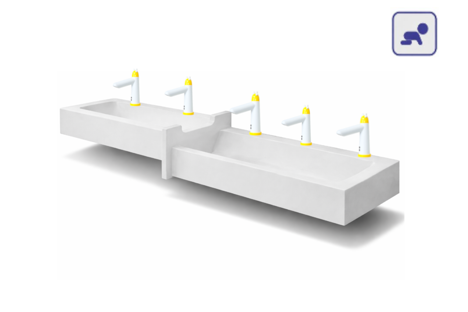 Umywalka rynnowa dla dzieci pięciostanowiskowa AKC413173KIDS 2LG3PD 2225x450x300 - obrazek 2