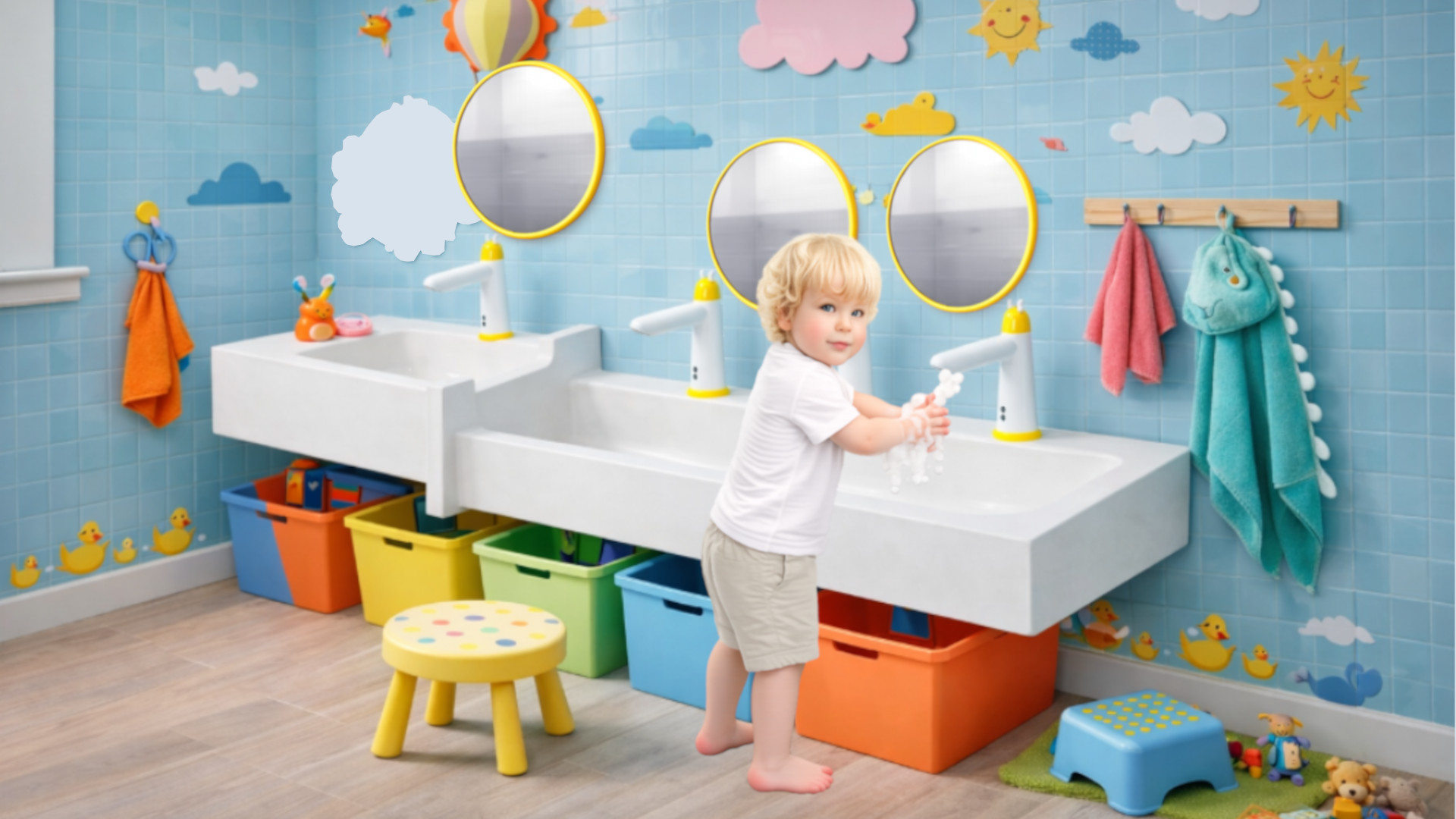 Umywalka rynnowa dla dzieci czterostanowiskowa AKC413167KIDS 1LG3PD1925x450x300 - obrazek 3