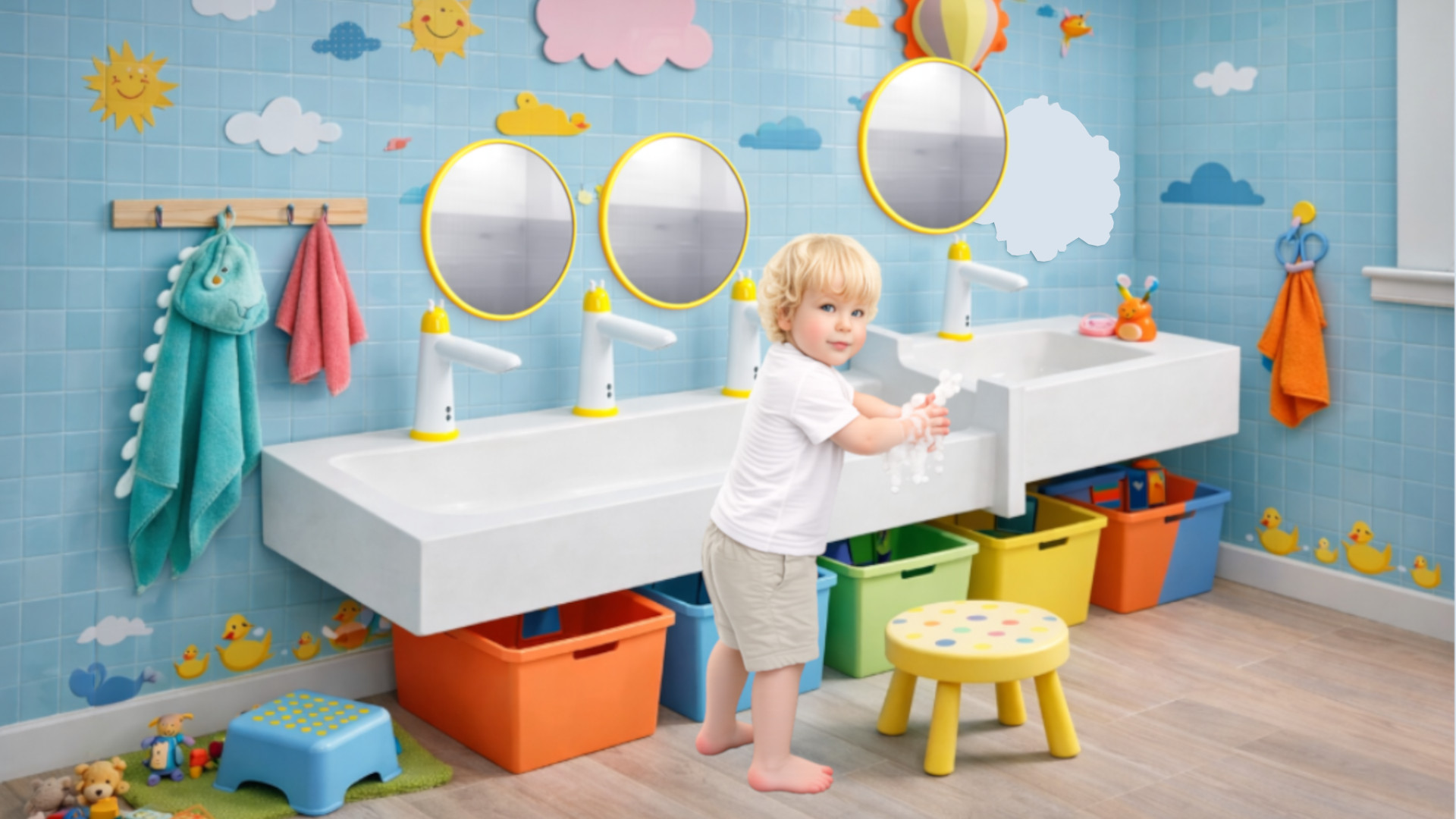 Umywalka rynnowa czterostanowiskowa AKC413170KIDS 3LD1PG 1925x450x300 - obrazek 3