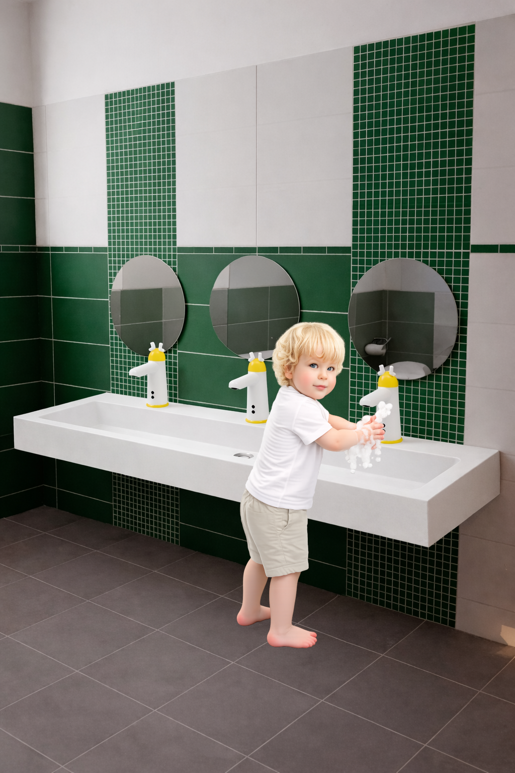 Umywalka dla dzieci trzystanowiskowa AKC413163KIDS2 1350x450x150 - obrazek 4