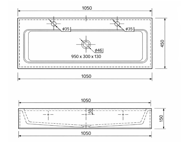 Umywalka dla dzieci dwustanowiskowa AKC413160KIDS2 1050x450x150 - obrazek 2