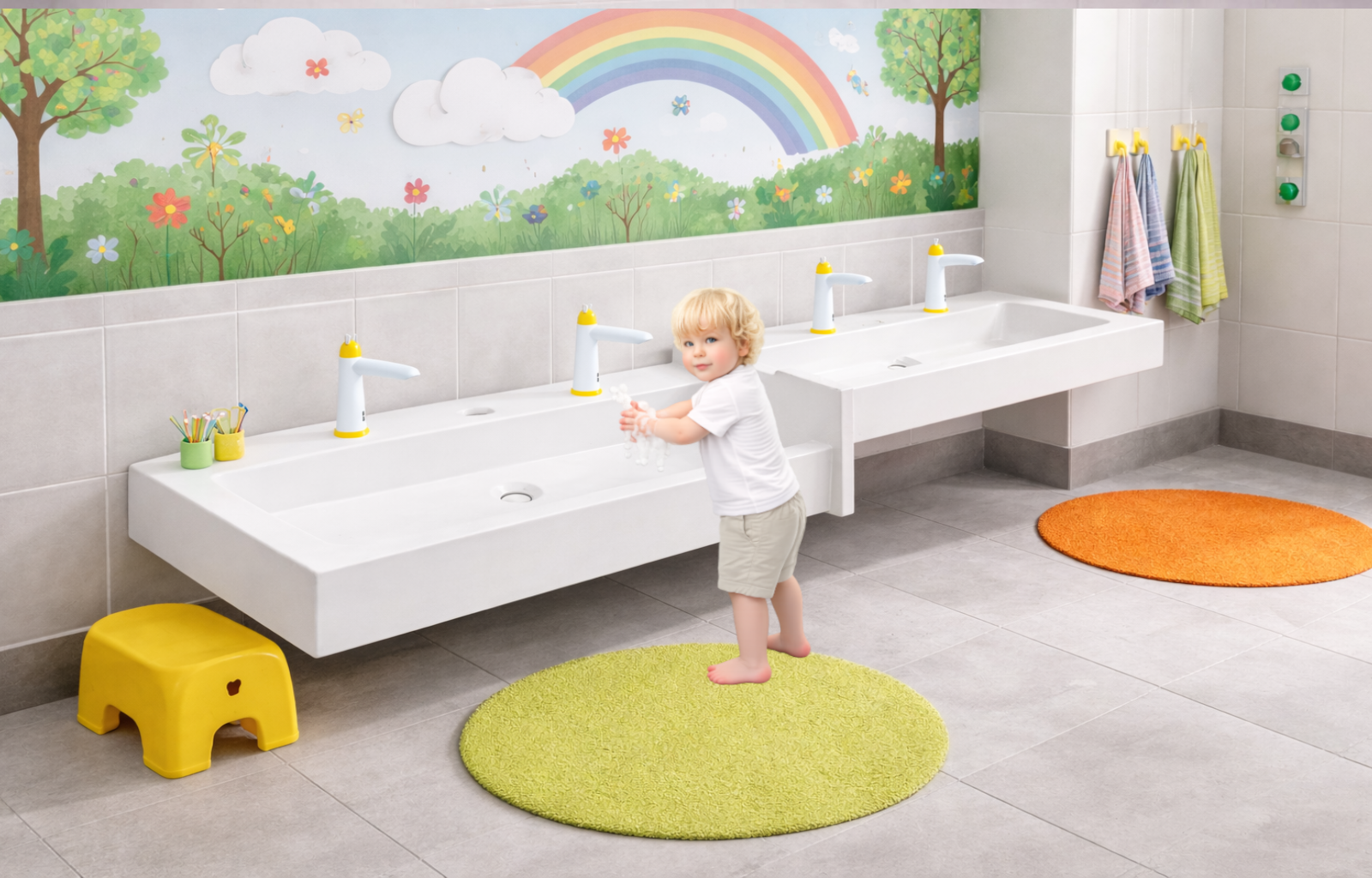 Umywalka rynnowa dla dzieci czterostanowiskowa AKC413172KIDS 2LD2PG 1925x450x300 - obrazek 3